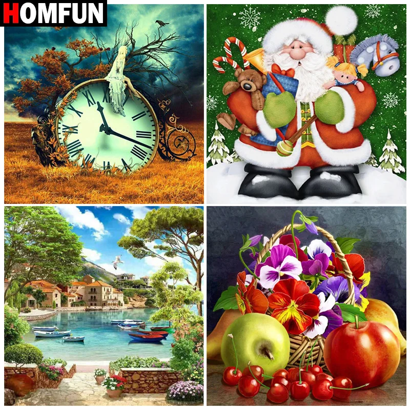 

Алмазная живопись HOMFUN «сделай сам», картина с изображением Санты, будильника, квадратная круглая вышивка крестиком 5D, украшение для дома