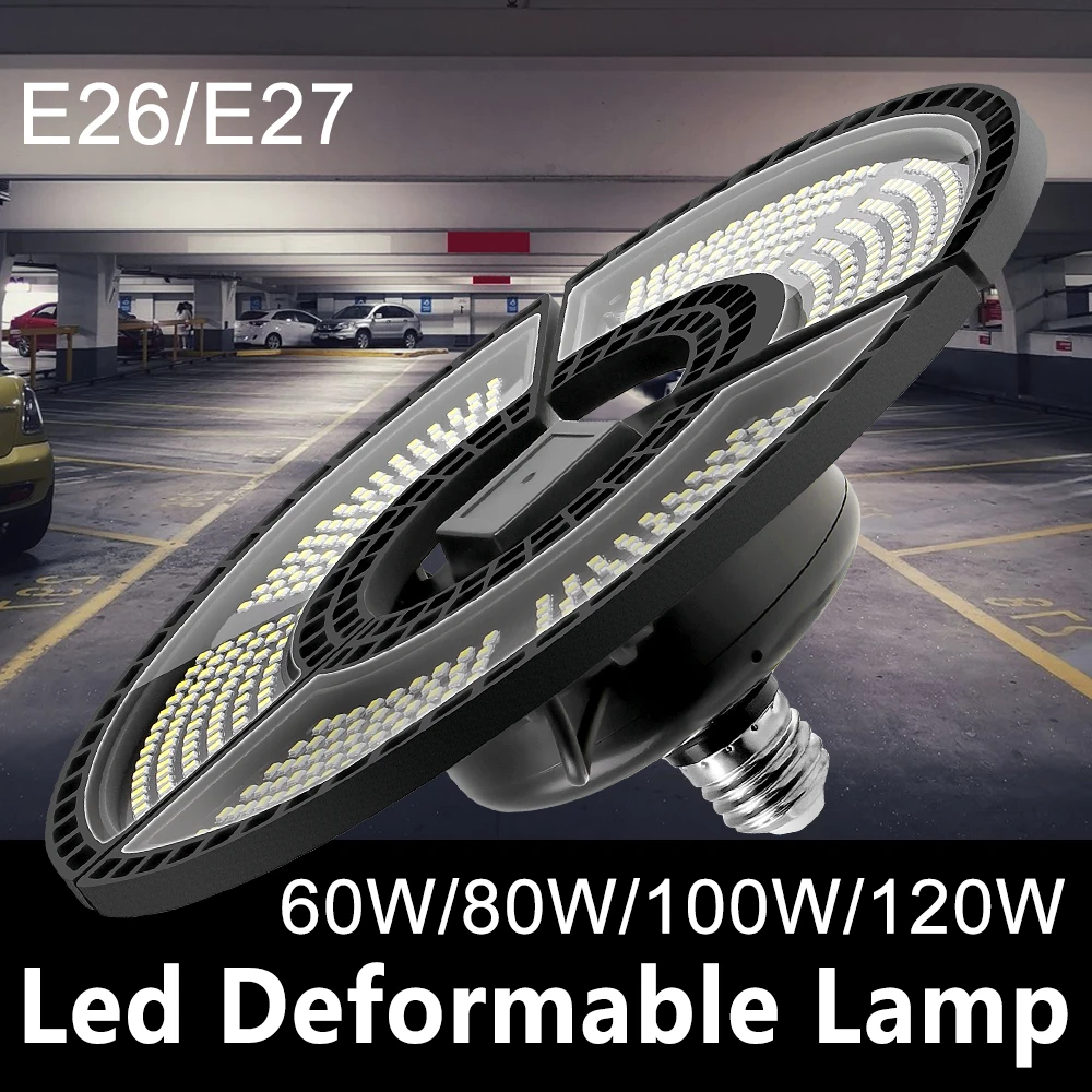 

Deformable E27 LED Garage Light Three-Leaf Folding UFO Lamp 220V Waterproof LED Ceiling Light Indoor Lighting E26 High Bay Bulb