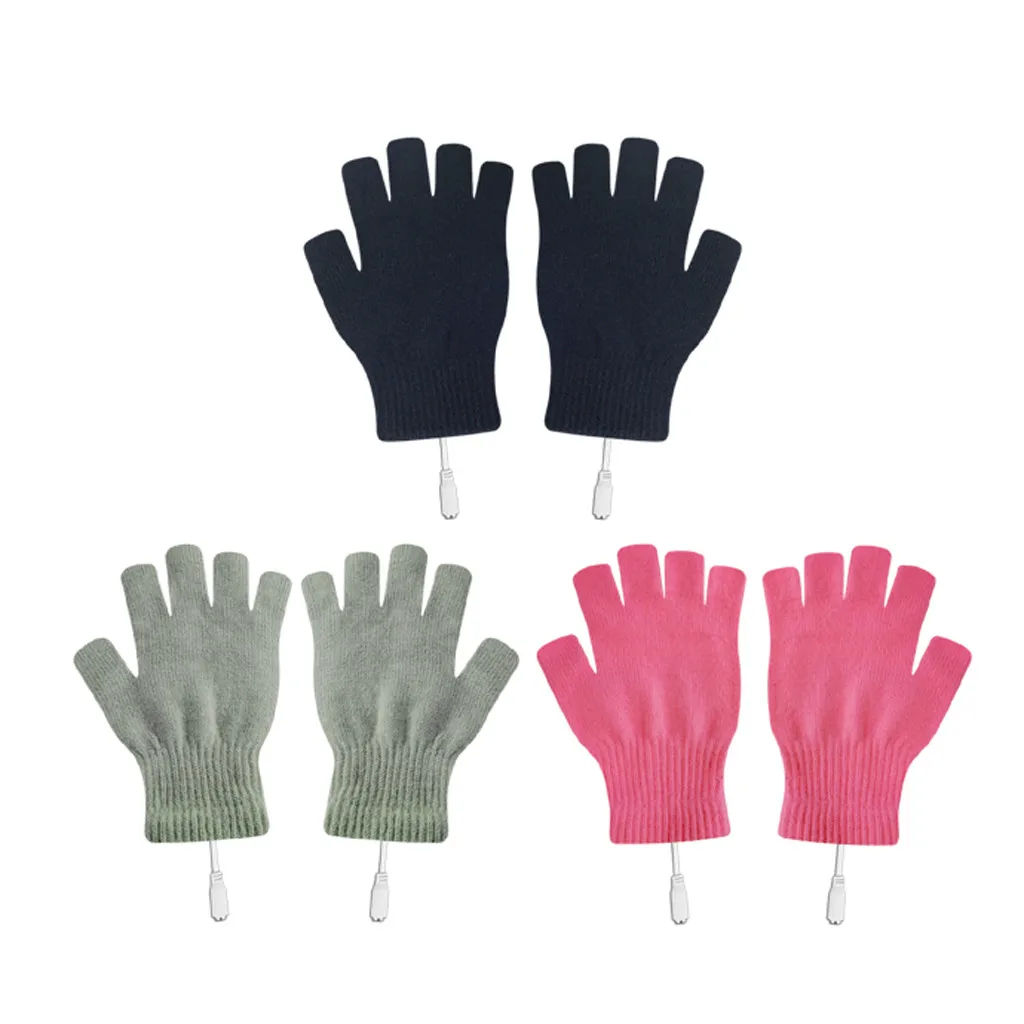 Женские перчатки для ноутбука с подогревом и Usb зимние теплые вязаные на половину