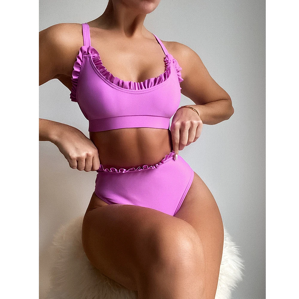 

Бикини с высокой талией, купальник 2021, сексуальный купальник с рюшами, Женский комплект бикини пуш-ап, бразильские купальные костюмы, летняя...