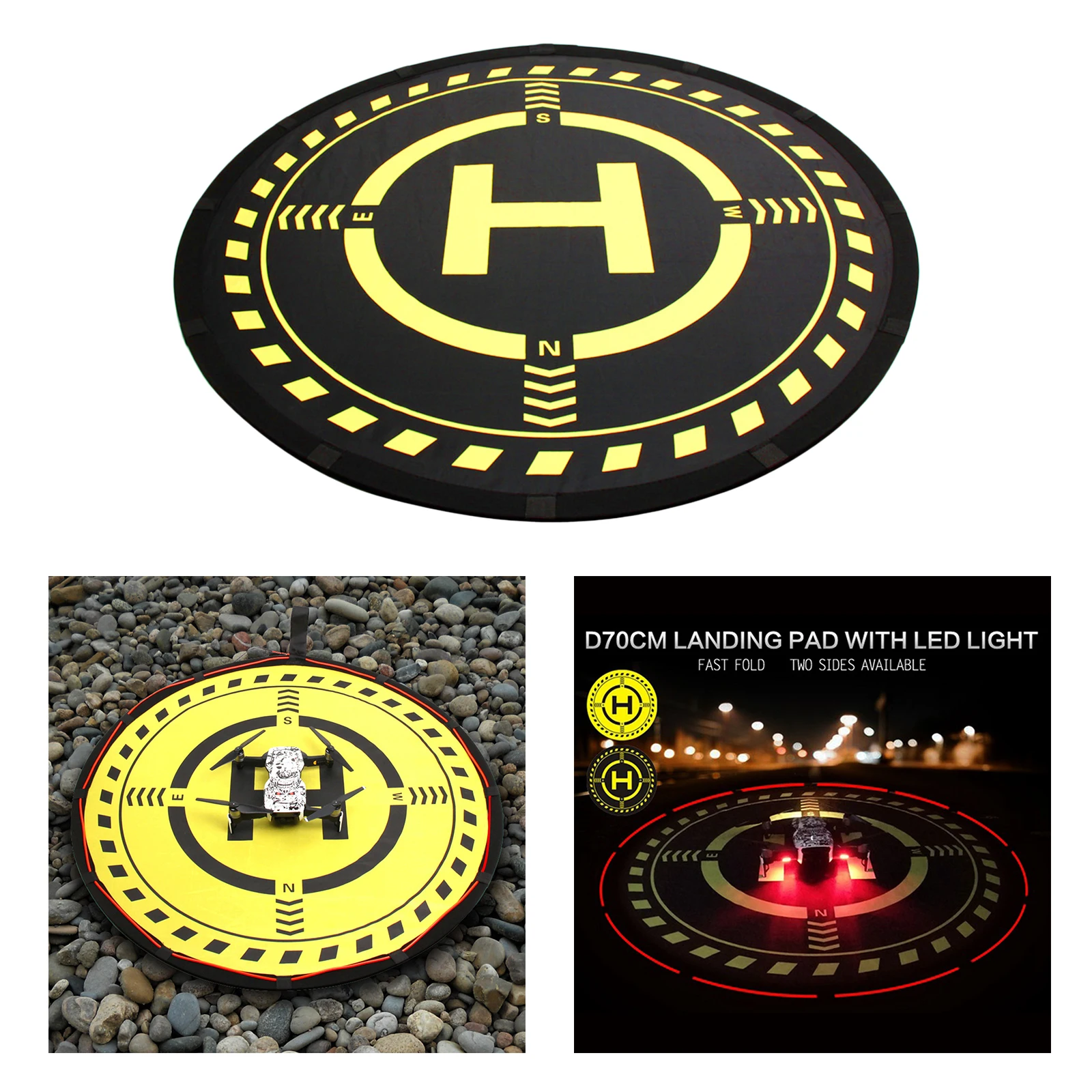 

70cm Portable Drones Landing Pad with LED Light for DJI Air 2S, Made of Waterproof Nylon