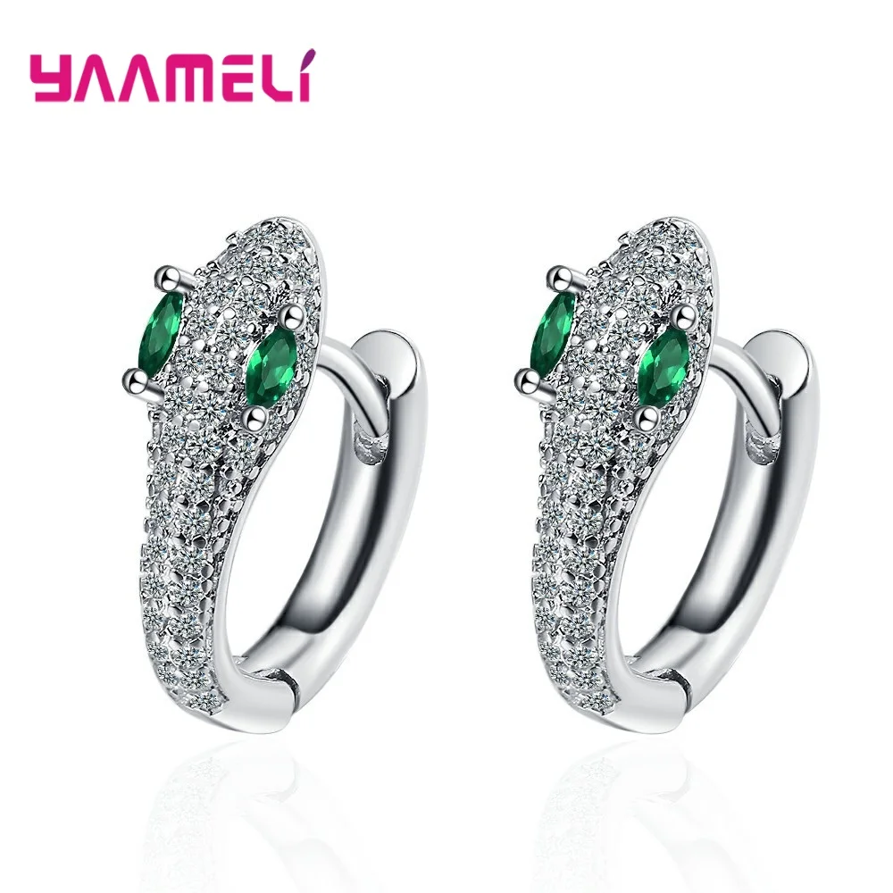 

Luxury Ethnic Real 925 Sterling Silver Full Cubic Zircon Snake Pendant Hoop Earrings for Women Bohemian Wedding Party Jewelry