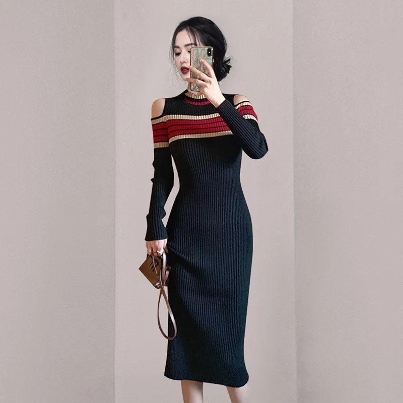 

Женское трикотажное платье с длинным рукавом, осень 2021