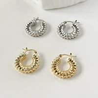 monlansher geometric screw thread hoop earrings gold silver color metal chunky hoop earrings vintage earrings jewelry for women
