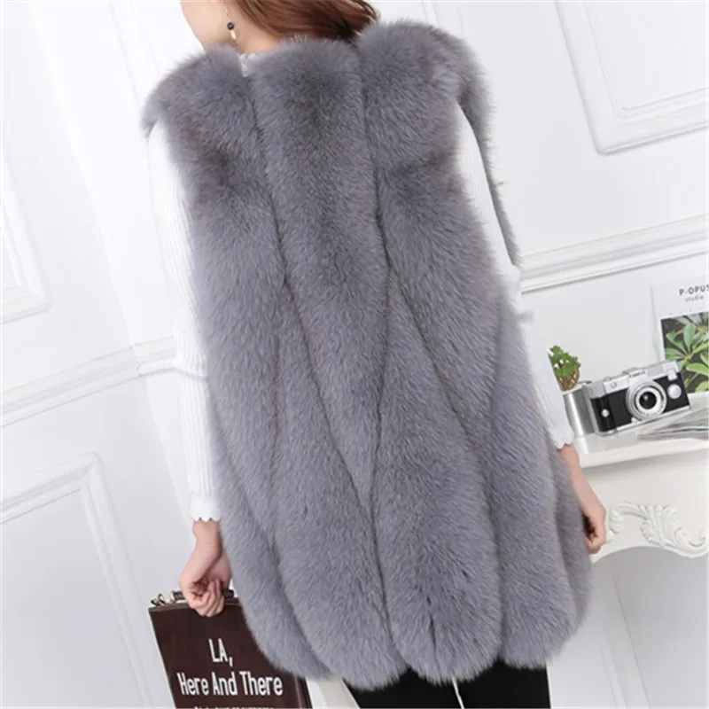 Enlarge 2020 new real natural fur fox vest ladies long section slim fashion simple vest