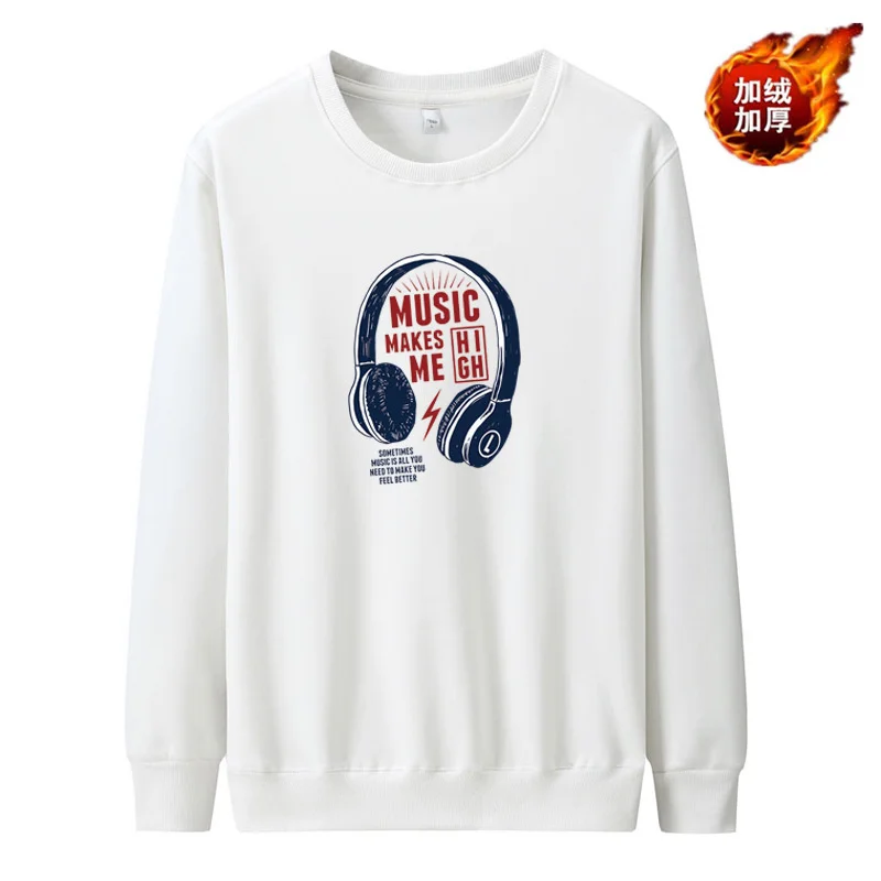 

Sweatshirt Winter Men's Plush Thick Cotton Sweater Boy Loose Sports Round Neck Bottoming Shirt Street Fashion Retro Style