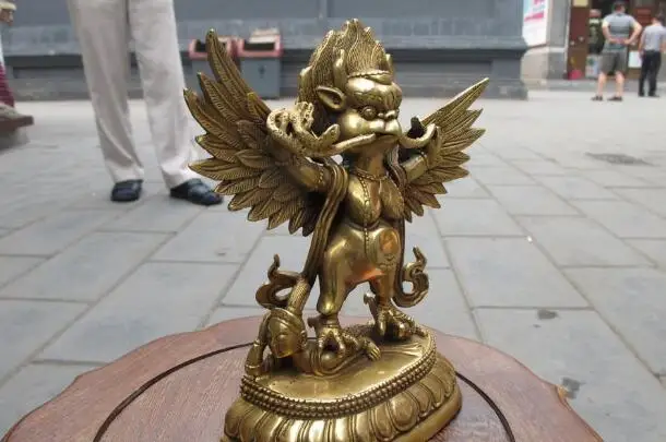 Медная Статуя 7 дюймов тибетская Изысканная из чистой латуни Garuda Bird God