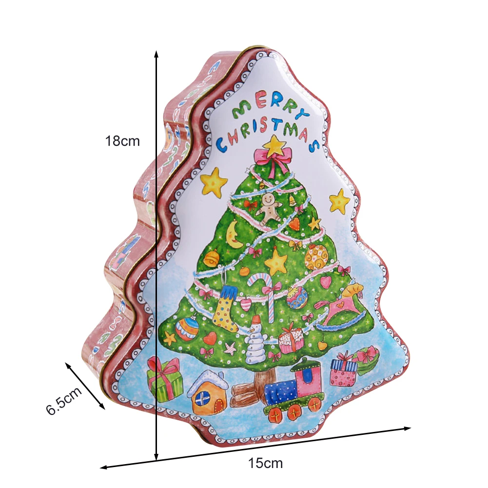 

Christmas Tree Shape Tin Sealed Jar Jewelry Biscuits Coin Santa Claus Candy Storage Box Container Case Organizer Holder