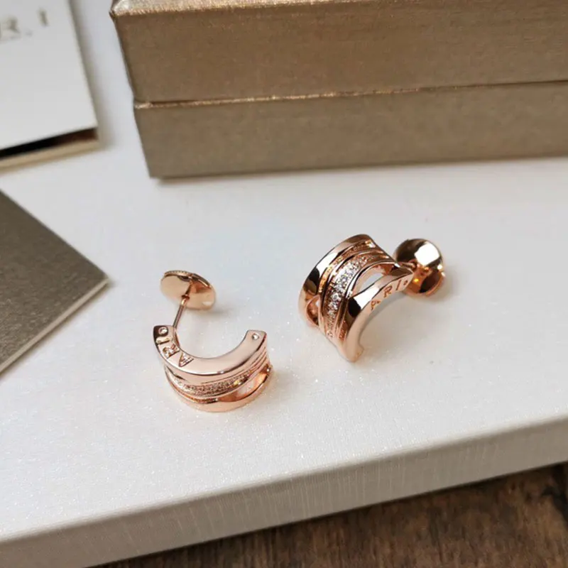 

Luxury Jewelry1:1High Quality Shining Crescent Hollow Stud Earrings Rose Gold Color Roman Fashion Brand BVL Popular Jewelry Wome