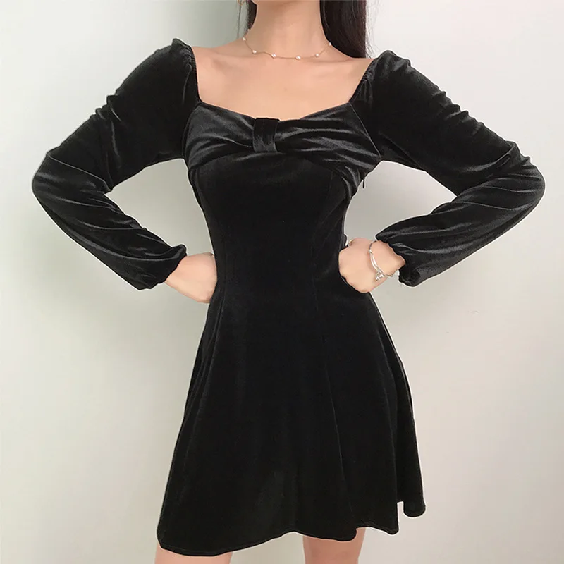 Новое корейское дамское приталенное бархатное платье трапециевидной формы с