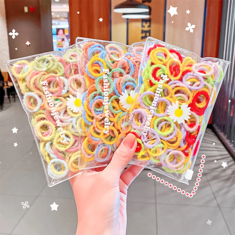 

100PCS/Set New Girls Cute Colorful Plush Soft Basic Scrunchie Kids Ponytail Holder Hair Bands Headband Fashion Hair Accessories