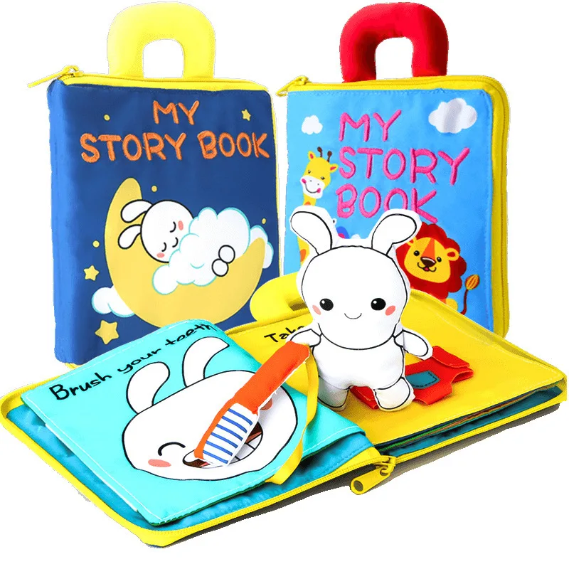

Baby Cloth Books Infant Educational Toys Washable Basic Life Skills Early Learning Cartoon Animal Unfolding Activity Books