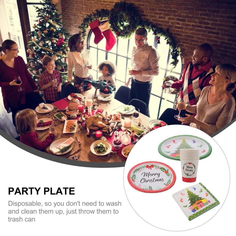 

44pcs Creative Christmas Disposable Party Tableware Paper Plates Cup Napkins