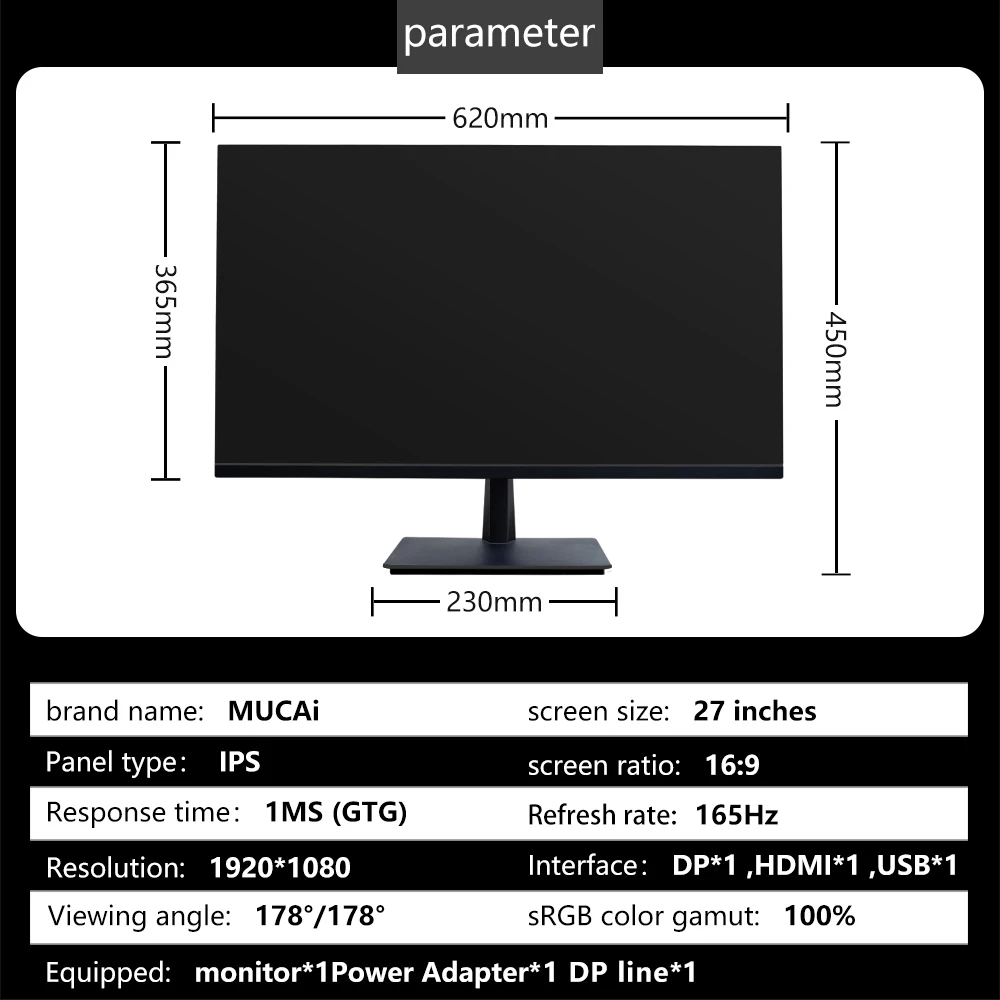 Goedkoop Mucai 27 Inch Pc Monitor 165Hz Ips Lcd Display Hd Desktop Gaming Computer Scherm Flat Panel Hdmi/Dp