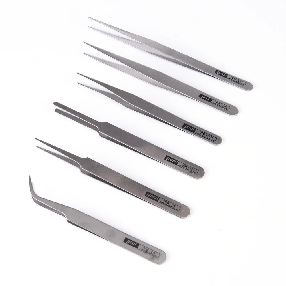 

6Pcs Sewing Tool Anti-static Stainless Steel Tweezers Maintenance Tool Industrial Precision Curved Straight Tweezers Repair Tool