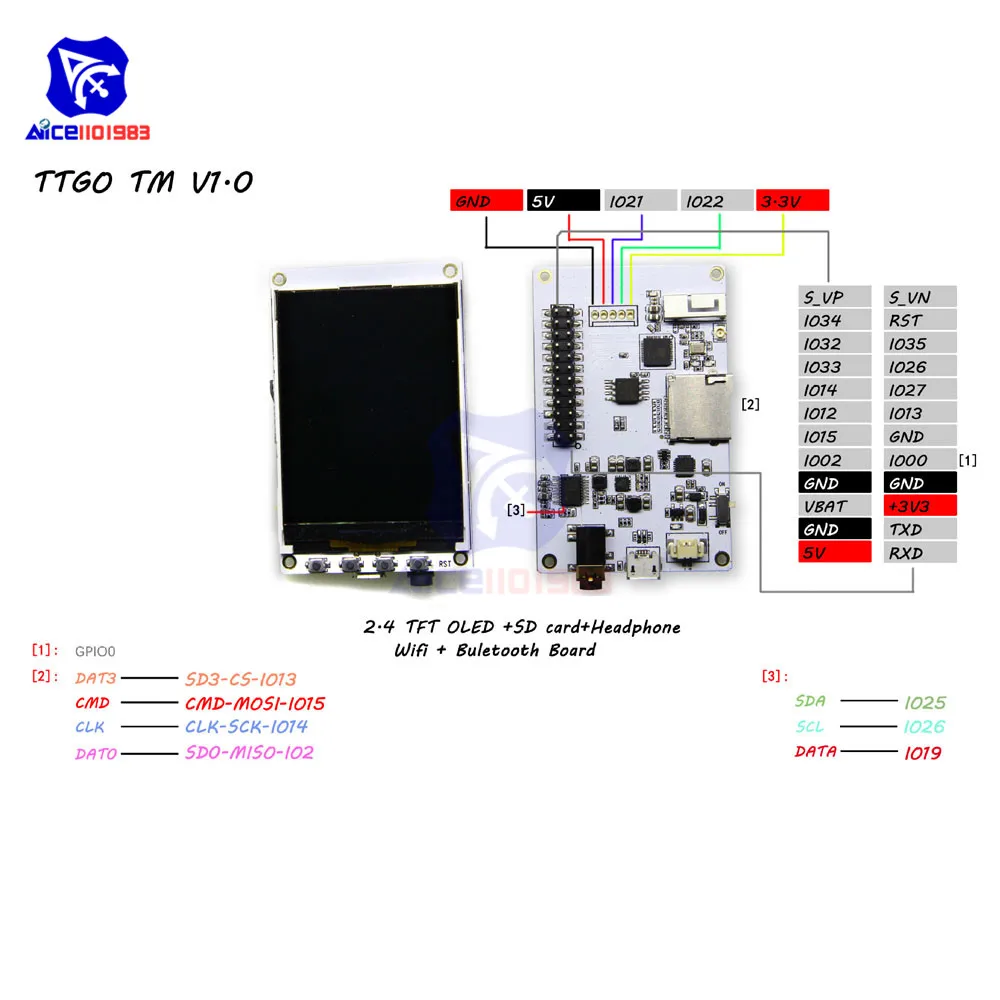 

diymore 2.4 inch TFT OLED LCD Screen Display Module ESP32 WiFi PCM5102A Bluetooth Decoder Amplifier Board with Wire for Arduino