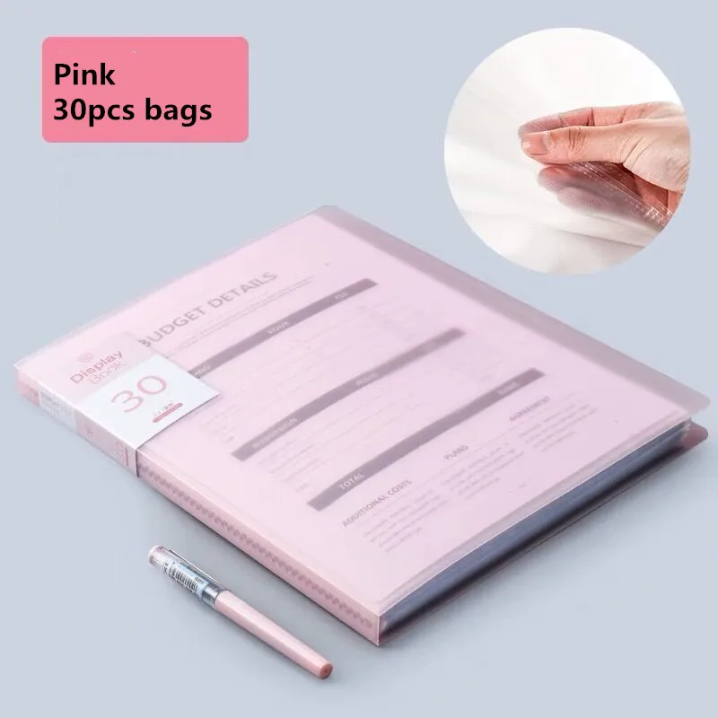 30PCS Bag Pink 30 60 80 страниц A4 папка для файлов музыкальная смотровая бумага Органайзер сумка для хранения стол сумки для документов лист протекторы чехол канцелярские принадлежности - Цвет: 30PCS Bag Pink