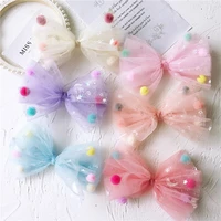 5pcslot 147cm handmade diy gauze sticky ball bow appliques for clothes diy childrens hair clip hat crafts patches