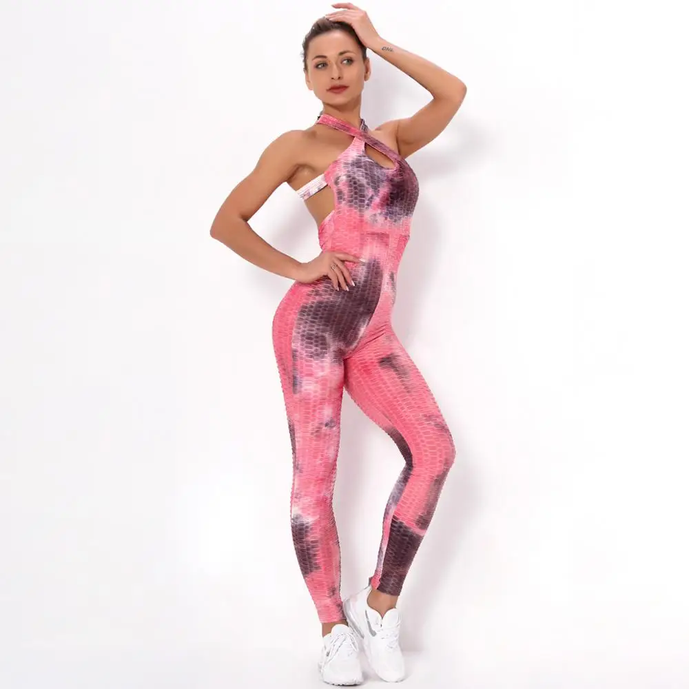 

Sexy tie-dye beautiful back yoga wear suit female running sports one-piece sportswear suit with hips beautiful back