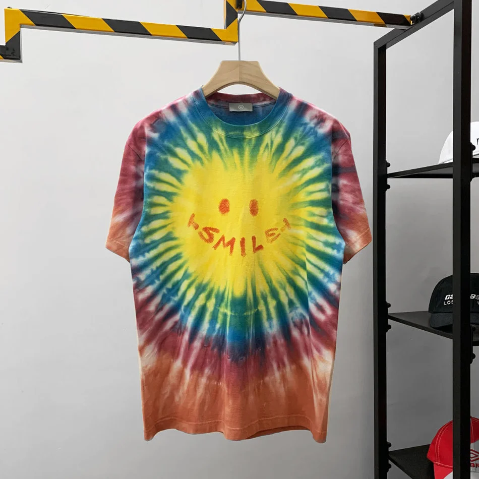 

Tie-dyed T-shirt Men Women Circular Pattern Printing Tee High Quality Oversize Bright Sunshine Logo Tops shirts