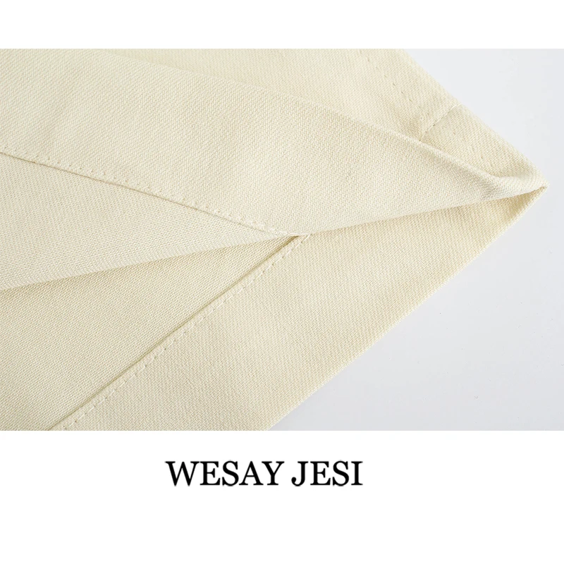 

WESAY JESI Fashion Za Women's Summer Suit Vintage Beige Coat Chic Top Trouser Suits High Waist Straight Pants Two Piece Set