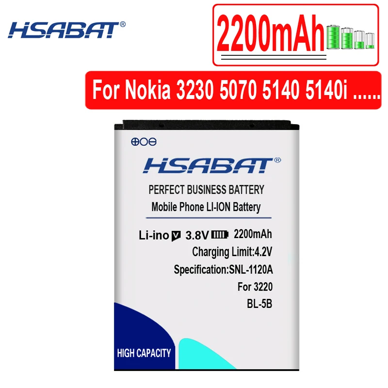 HSABAT Батарея для Nokia BL-4B BL-4D BL-4C BL-4CT BL-4U BL-5B BL-5BT BL-5C BL-5CT BL-5J BP-5M BP-6X BL-6Q BLC-2 BLD-3 BLB-2