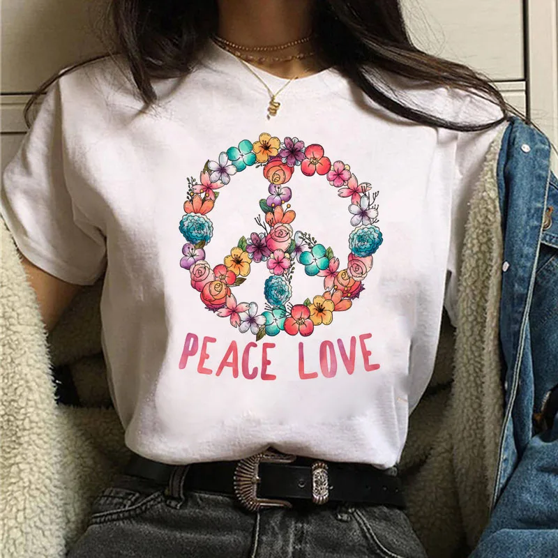 

Aesthetic Peace Love Dogs Cute print Women's T-shirt girl Kawaii street fashion short sleeved round neck casual dress Tops
