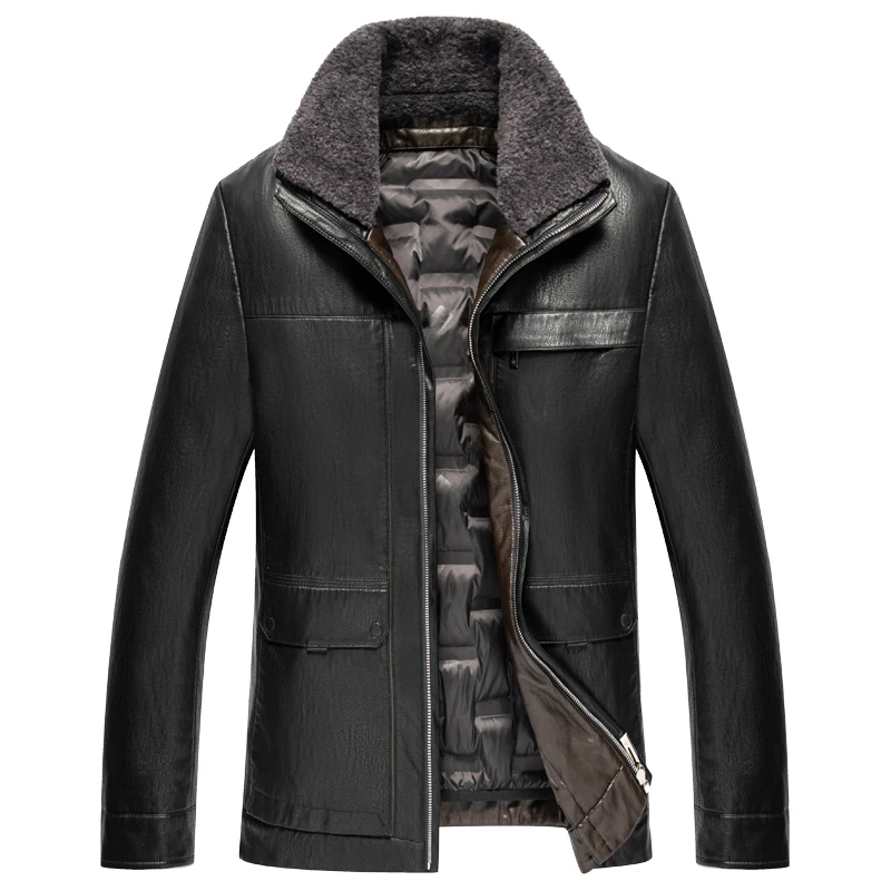 

Fashion Winter Leather Down Jacket Men New 2020 Men's Jacket Coat Casual Leather Winter Jackets Men Short Fur Jacket Detachable