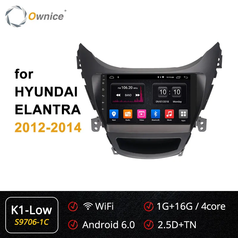 Ownice K1 K2 K3 K5 K6 ANDROID 9,0 8 core автомобильный DVD gps радио для HYUNDAI ELANTRA 2011 2012 2013 4 аппарат не привязан к оператору сотовой связи DSP 360 панорама - Цвет: S9706-1 K1 low