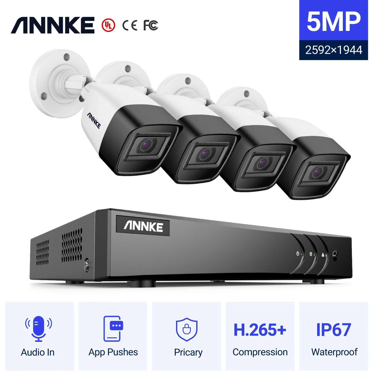 ANNKE H.265 + 5MP Ultra HD 8CH DVR CCTV система безопасности 4 шт. IP67 Открытый аудио в пуля камера