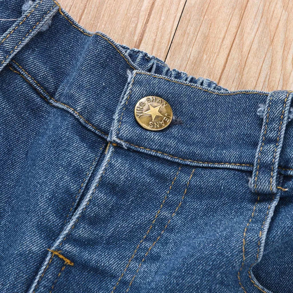 Футболка с леопардовым принтом для маленьких девочек топ и джинсы брюки модный