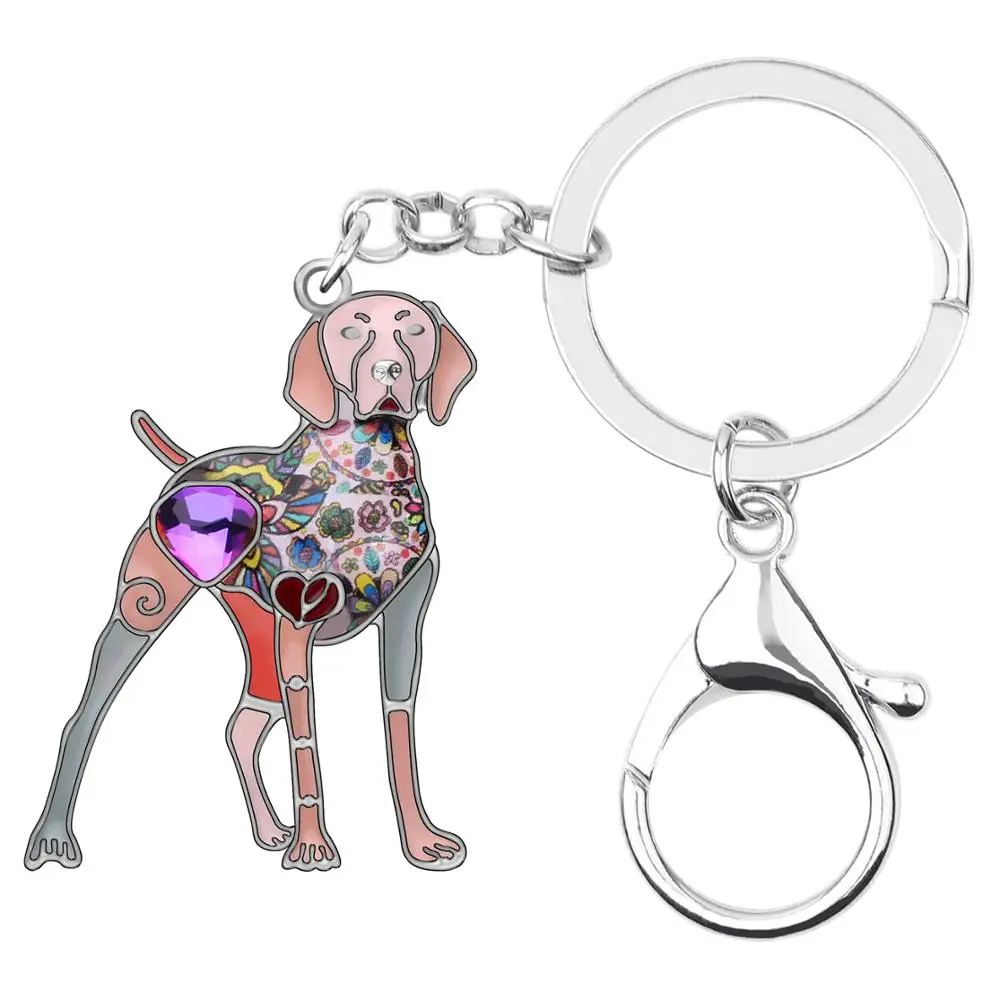 Bonsny Enamel Alloy Rhinestone Floral Doberman Dog Key chains Key Rings Car Purse Bag Decorations Keychains For Women Girls Gift
