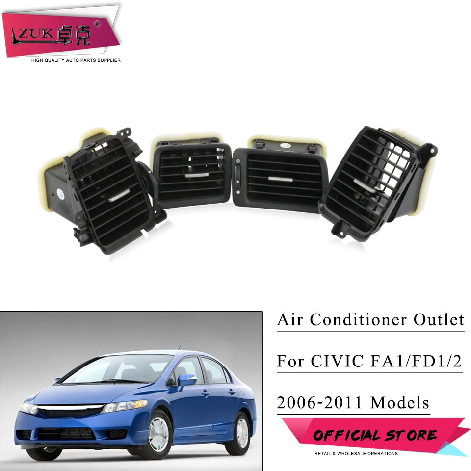 

ZUK 4PCS/Set Auto AC Air Conditioner Air Vent Outlet For HONDA CIVIC FA1 FD1 FD2 2006 2007 2008 2009 2010 2011 Black Color