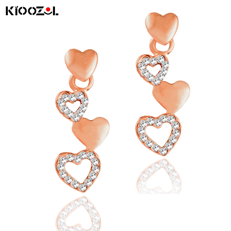 

KIOOZOL Cute Hollow Tandem Heart Rose Gold Silver Color Earrings Micro Inlaid CZ Earrings For Women Fashion Jewelry 060 KO5