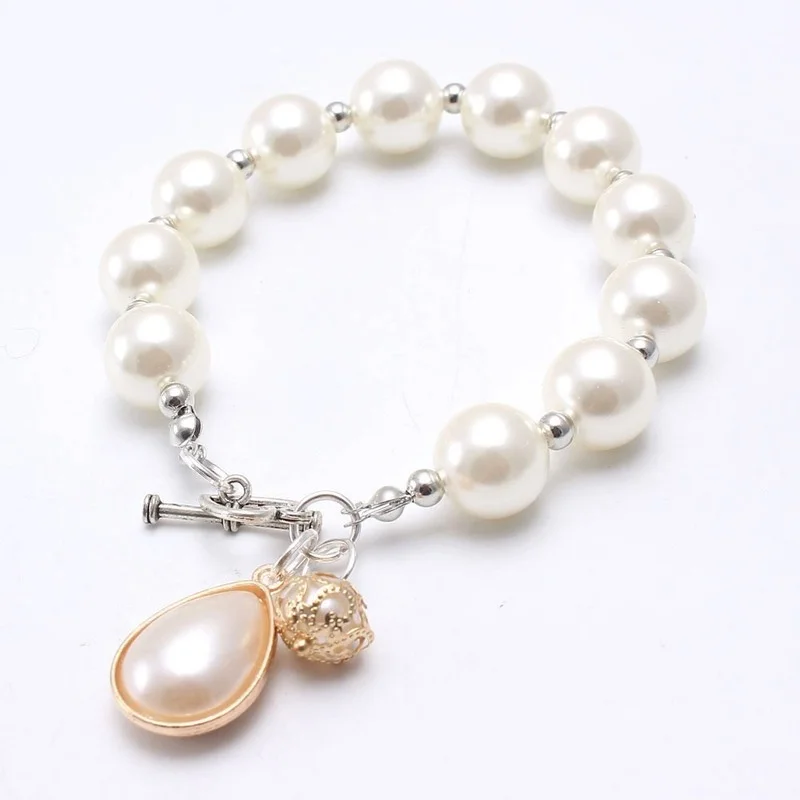 

Pure Color Pearl Alloy Fish Tail Pendant Children's Beaded Bracelet