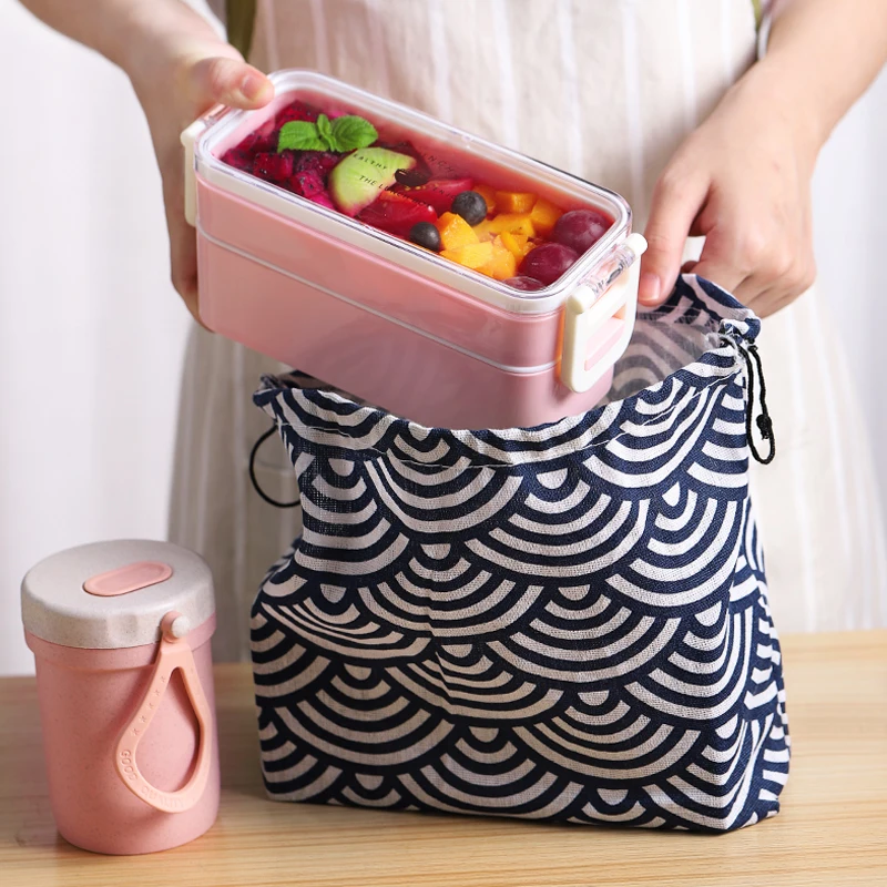 2 Слои Ланч-бокс для микроволновки японский дерева Bento Box Для Детский пищевой