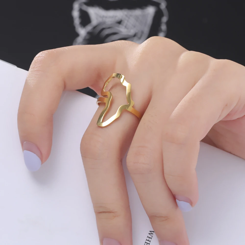 

Skyrim Punk Africa Map Rings for Women Girls Stainless Steel Gold Color Open Rings African Ethnic Cultural Jewelry Gift New
