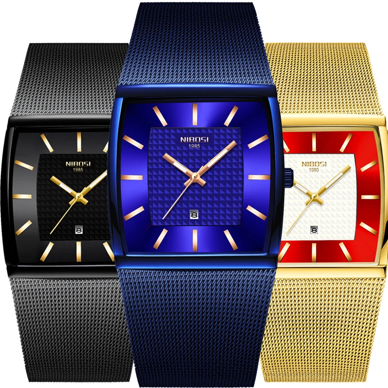 NIBOSI 2020 мужские часы топового бренда кварцевые наручные квадратные