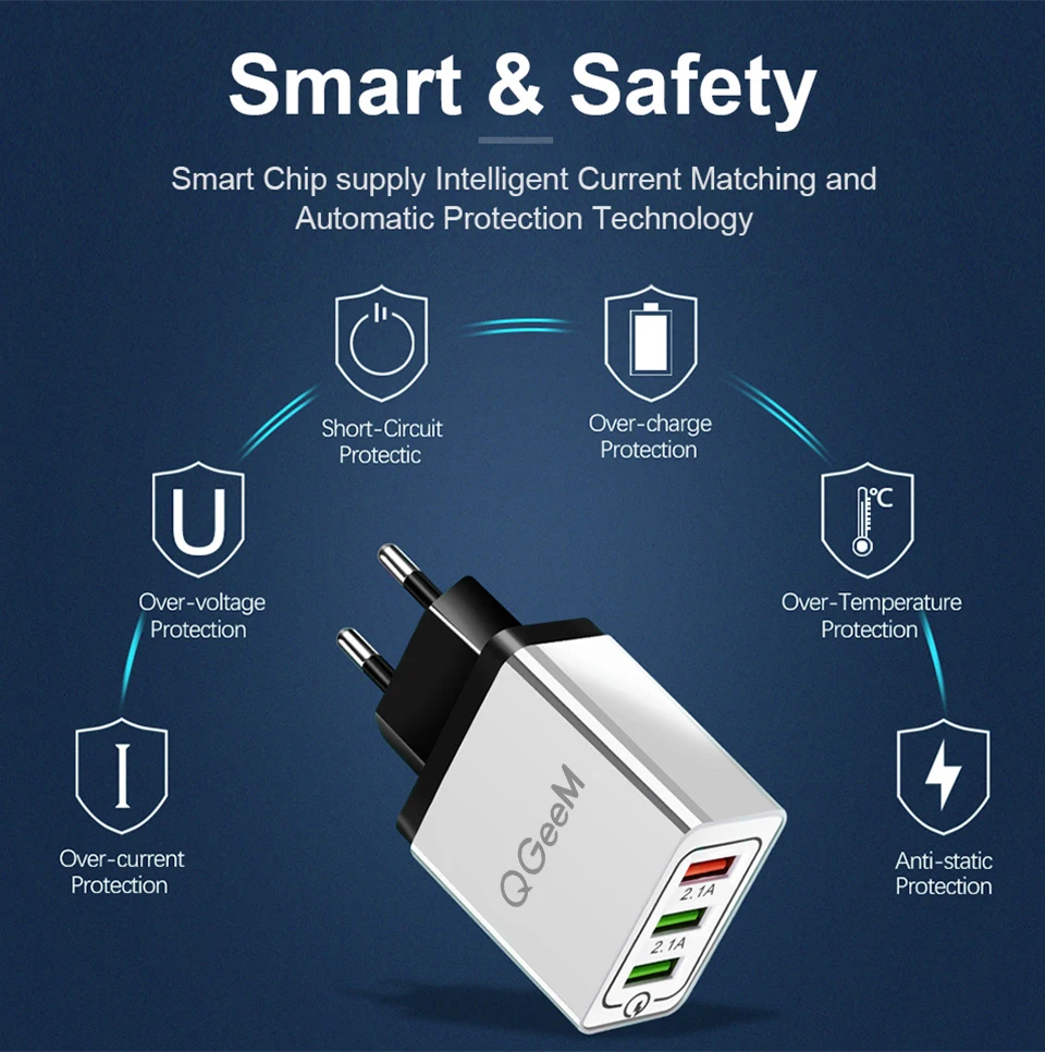 QGEEM 3 USB зарядное устройство Быстрая зарядка 3,0 быстрое USB настенное зарядное устройство портативное мобильное зарядное устройство QC 3,0 адаптер для Xiaomi iPhone X EU US Plug