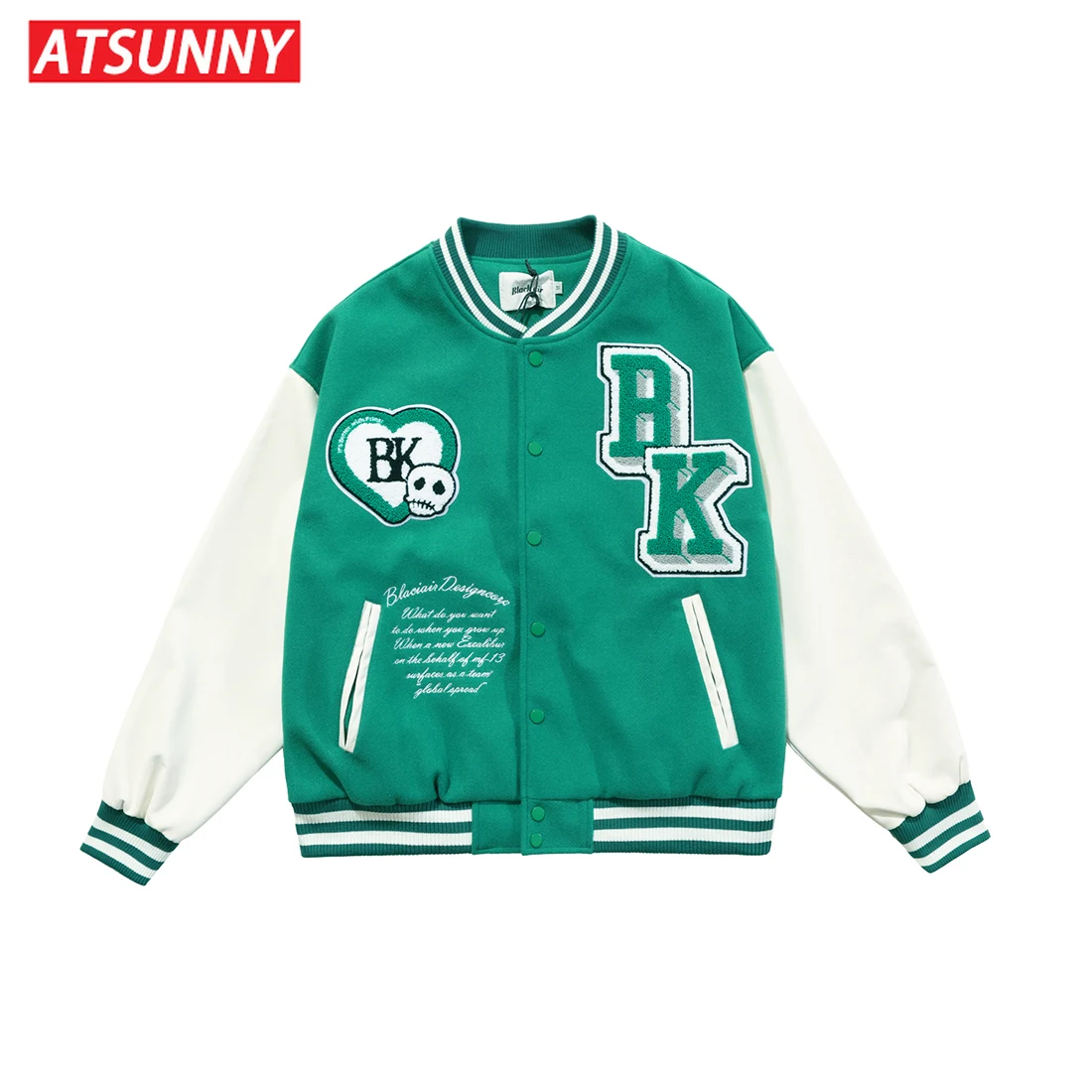 

ATSUNNY Hip Hop Baseball Jacket Harajuku Retro Varsity Jacket Casual Mens cotton Jacket Fashion Coat Streetwear Tops windbreaker