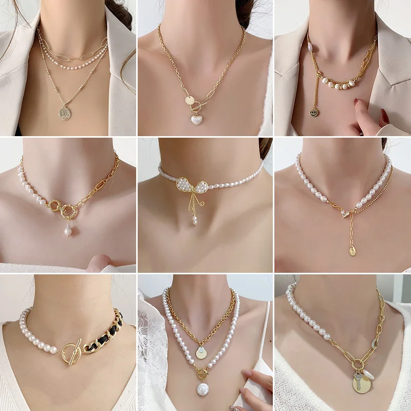 

Vintage Freshwater Pearl Necklace Niche Design Sense French Clavicle Chain Net Red Ins Light Luxury Stacking Necklace Pendant