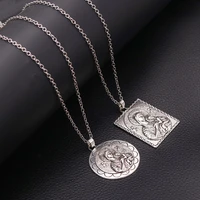 1pcs christian virgin mary jesus relief image charms stainless steel necklace retro jewelry handmade gift for men and women a499