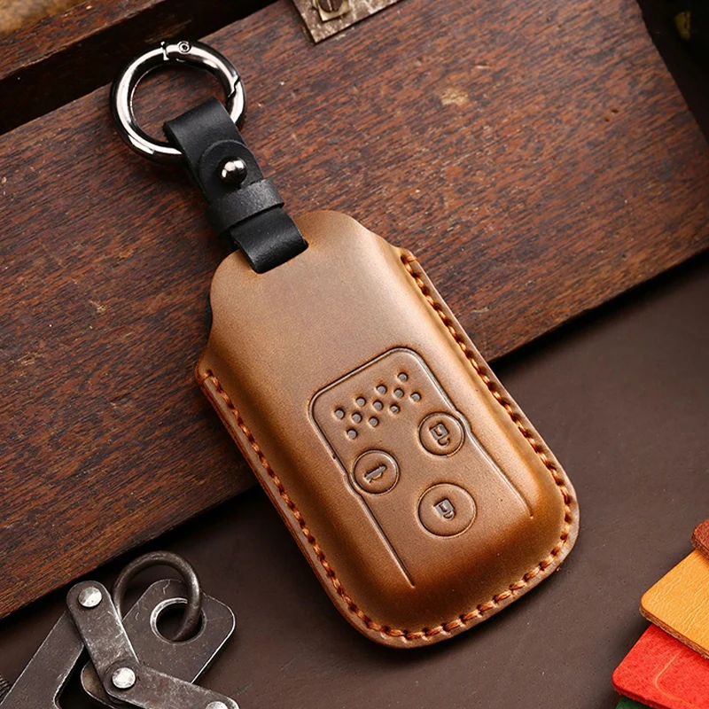 

Leather Keychain Car Key Cover Case for Honda Accord CIVIC CRV Fit 2006-2015 2/3 Buttons Smart Remote Protector Car Accessories
