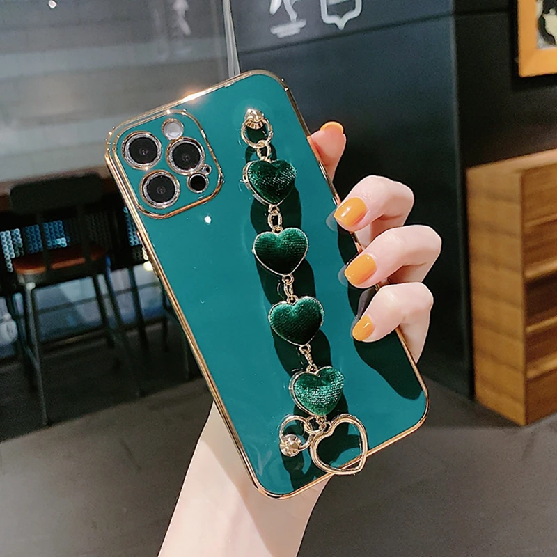 Чехол для iPhone 12 Pro Max с браслетом девушек чехол сердечком 10 11 7 8 Plus iPhoneX Xs Xr мягкий на
