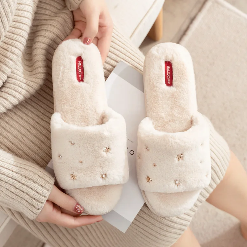 

Millffy winter Cute cozy home indoor warm glisten champagne Slipper plus padded indoor comfortable and warm cotton shoes Slipper