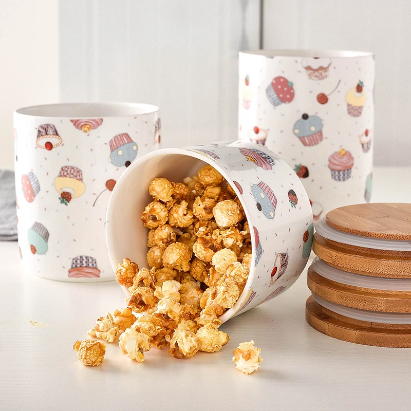 Креативная симпатичная керамическая герметичная банка с деревянной крышкой