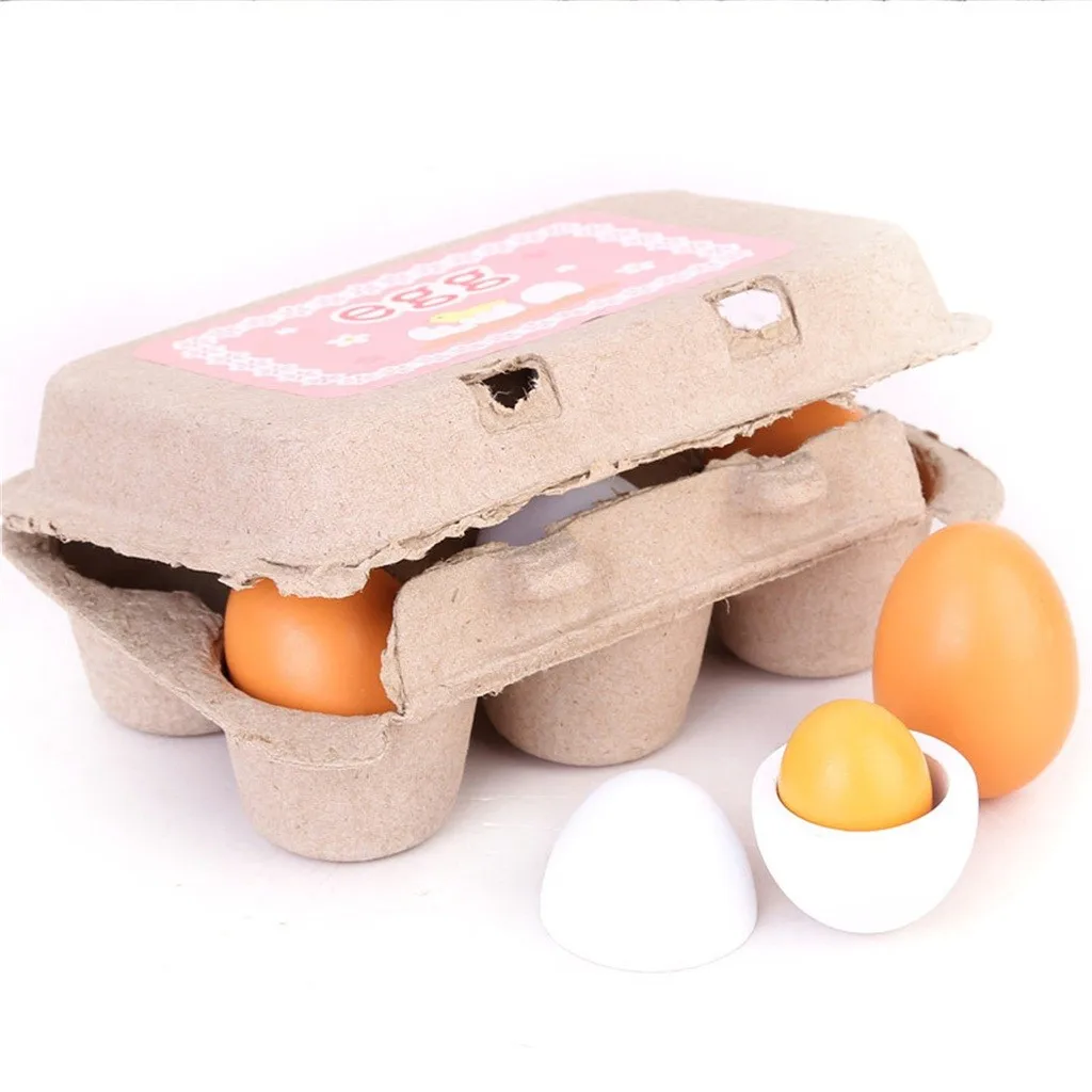 

6pcs Simulation Wooden Eggs Toys Set Kids Pretend Play Wood Food Eggs Yolk Kitchen Food Children Kids Education Montessori Toys