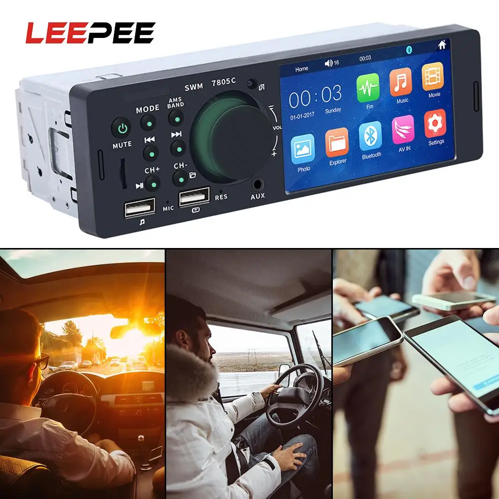 

Автомагнитола LEEPEE 7805C, MP5-плеер с сенсорным экраном 4,1 дюйма, радио, стереопроигрыватель для аудио-и видеозаписи, Типоразмер 1 Din