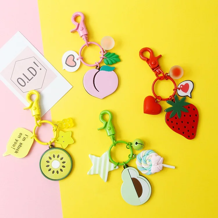 

Trendy Creative Acrylic Cartoon KeyChains Butter Fruit Pink Peach Strawberry Cartoon Key Chain Key ring Car Accessory Gift
