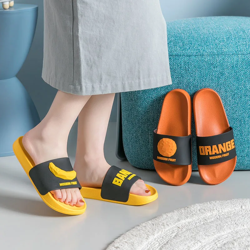 3D Fruit Pattern Home Women Slippers Cartoon Banana Summer Indoor Flats Orange Bathroom Slides Non Slip Male Couple Shoes